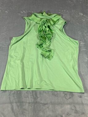Brooks Brothers Light Green Ruffle Front Sleeveless Tank-XL